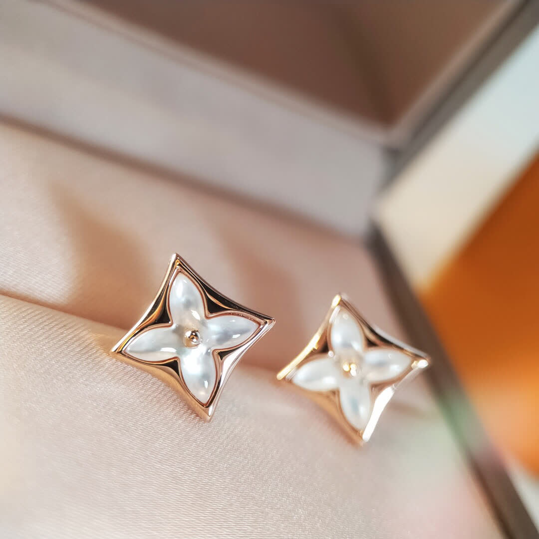 Louis Vuitton Gold Flower Earrings with Opal and Diamond Accents
